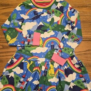 Mini Boden Rainbow Sweatshirt Dress - Size 7-8 - Fairy Castle Dragon Clouds